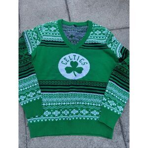 Boston Celtics Ugly Christmas Sweater Womens Large Green NBA Holiday Fair Isle K